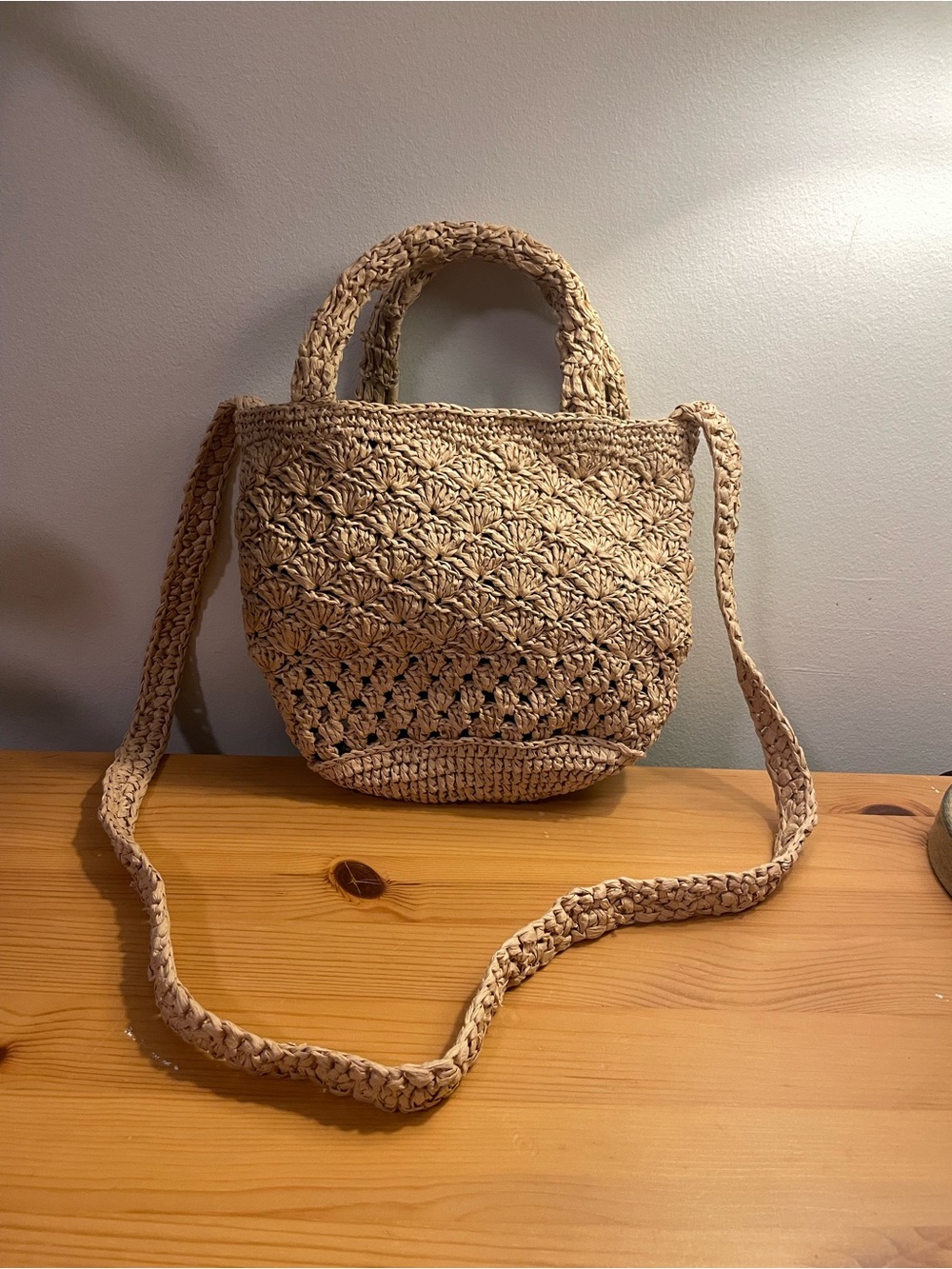 Crochet Crossbody Bag in Natural with optional short handles